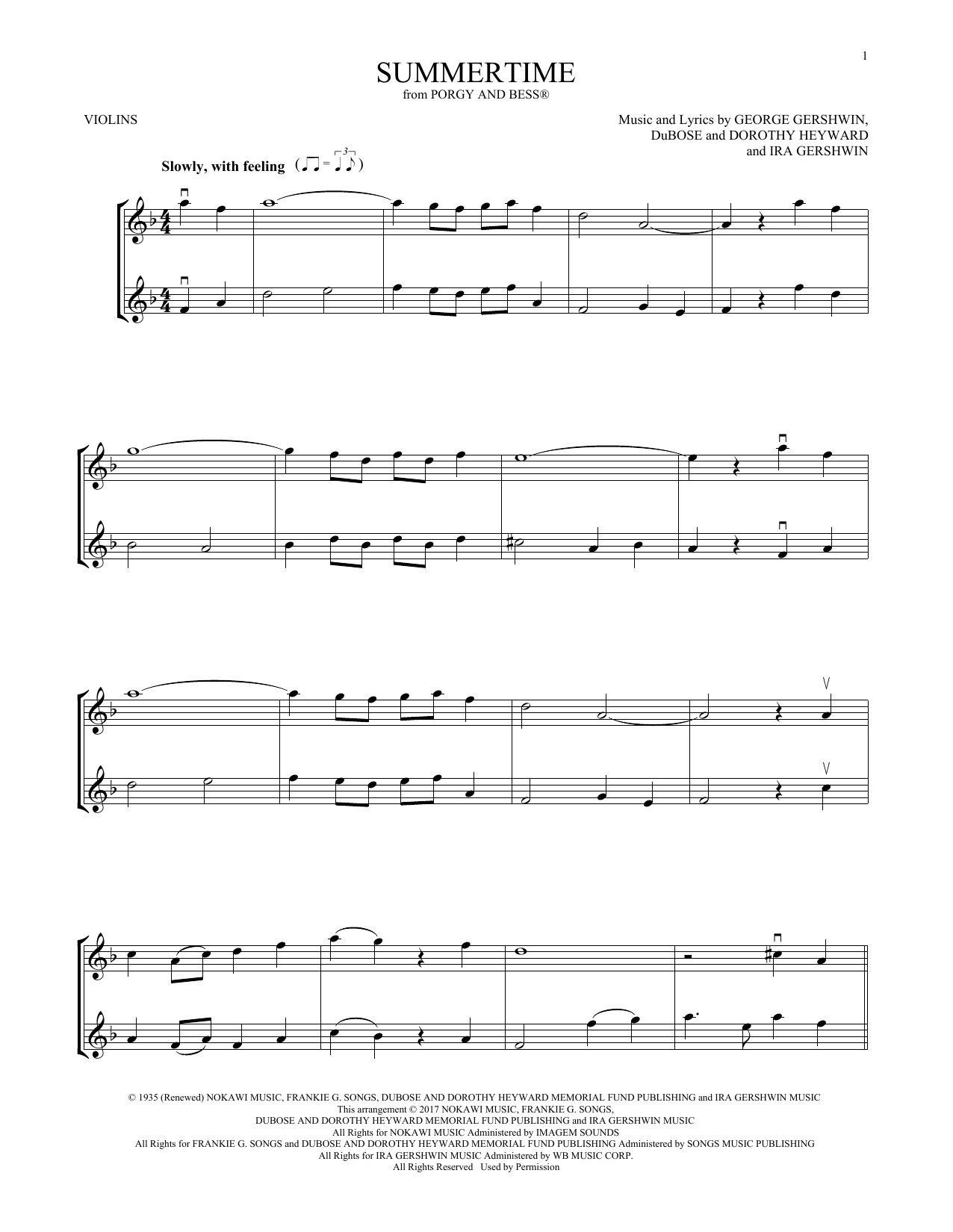 Various Summertime (from Porgy and Bess) sheet music notes and chords. Download Printable PDF.