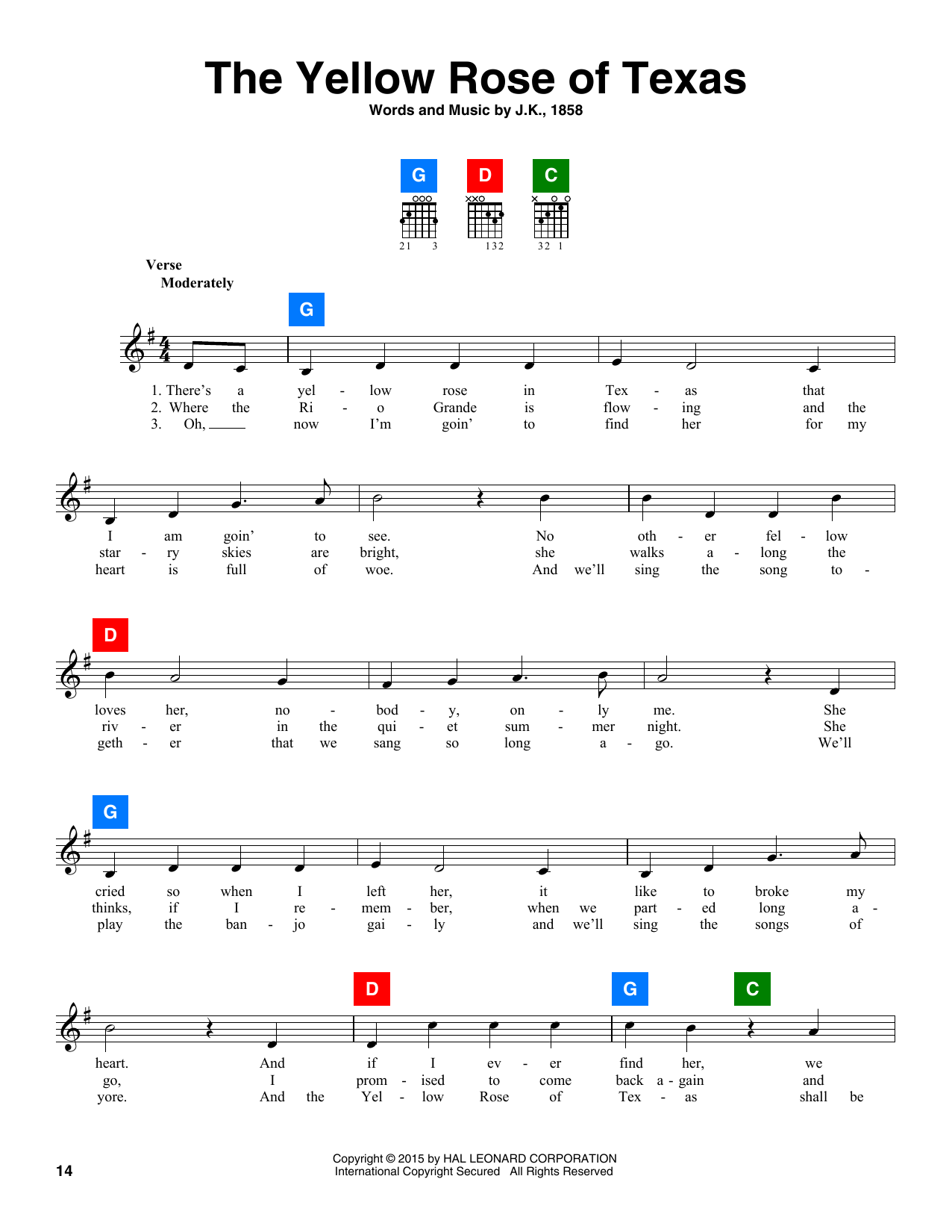 Traditional The Yellow Rose Of Texas sheet music notes and chords. Download Printable PDF.