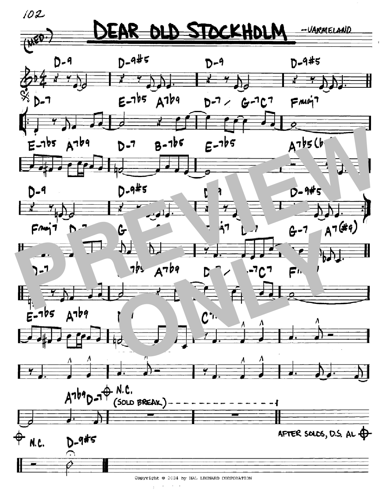 Varmeland Dear Old Stockholm sheet music notes and chords arranged for Real Book – Melody & Chords – Eb Instruments