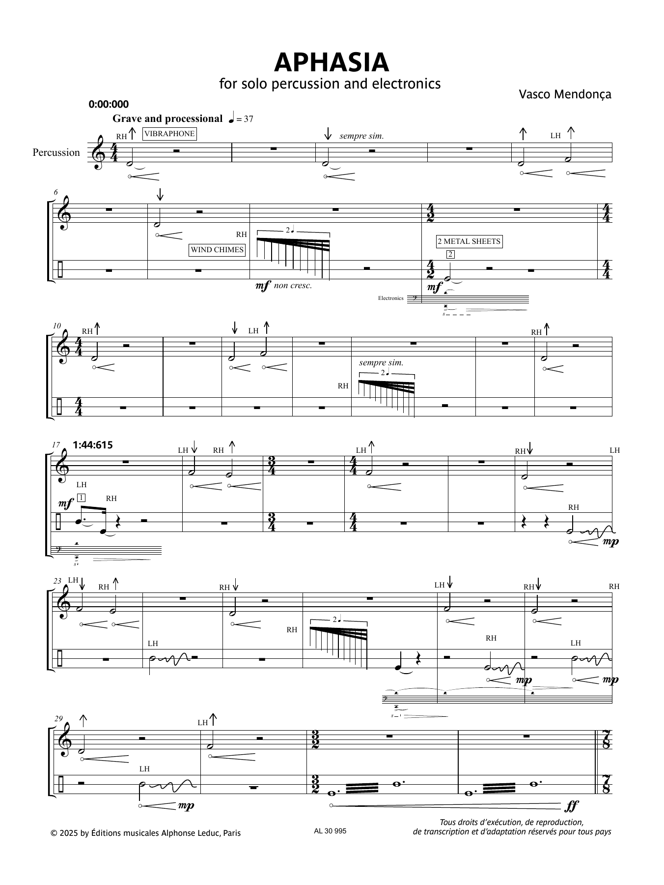 Learn to play Vasco Mendonça Aphasia sheet music for Percussion Solo in minutes. Price: 21.9700$ Vasco Mendonça Aphasia sheet music notes and chords arranged for Percussion Solo
