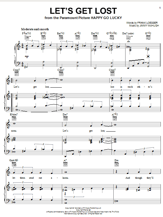 Learn to play Vaughn Monroe Let's Get Lost sheet music for Piano, Vocal & Guitar Chords (Right-Hand Melody) in minutes. Price: 7.8900$ Vaughn Monroe Let's Get Lost sheet music notes and chords arranged for Piano, Vocal & Guitar Chords (Right-Hand Melody)