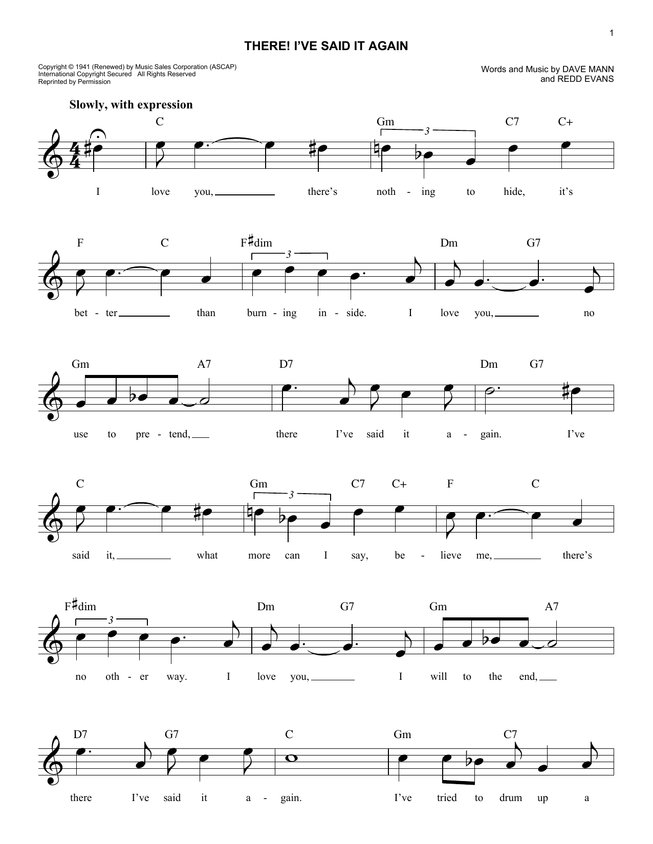Learn to play Redd Evans There! I've Said It Again sheet music for Easy Lead Sheet / Fake Book in minutes. Price: 5.9900$ Redd Evans There! I've Said It Again sheet music notes and chords arranged for Easy Lead Sheet / Fake Book