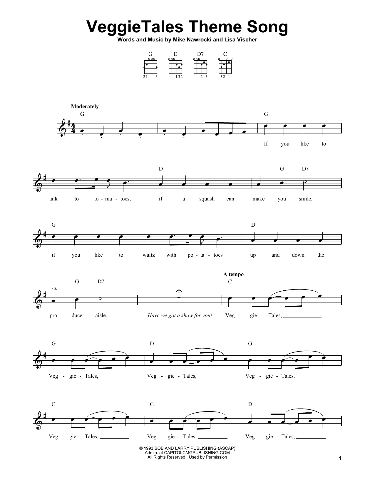 VeggieTales VeggieTales Theme Song sheet music notes and chords. Download Printable PDF.