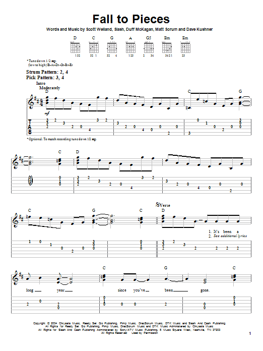 Velvet Revolver Fall To Pieces sheet music notes and chords. Download Printable PDF.