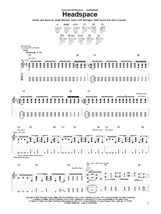 Learn to play Velvet Revolver Headspace sheet music for Guitar Tab in minutes. Price: 7.8900$ Velvet Revolver Headspace sheet music notes and chords arranged for Guitar Tab
