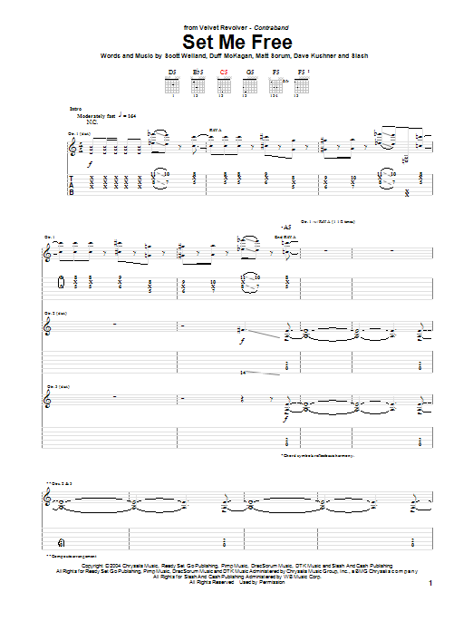Learn to play Velvet Revolver Set Me Free sheet music for Guitar Tab in minutes. Price: 7.8900$ Velvet Revolver Set Me Free sheet music notes and chords arranged for Guitar Tab