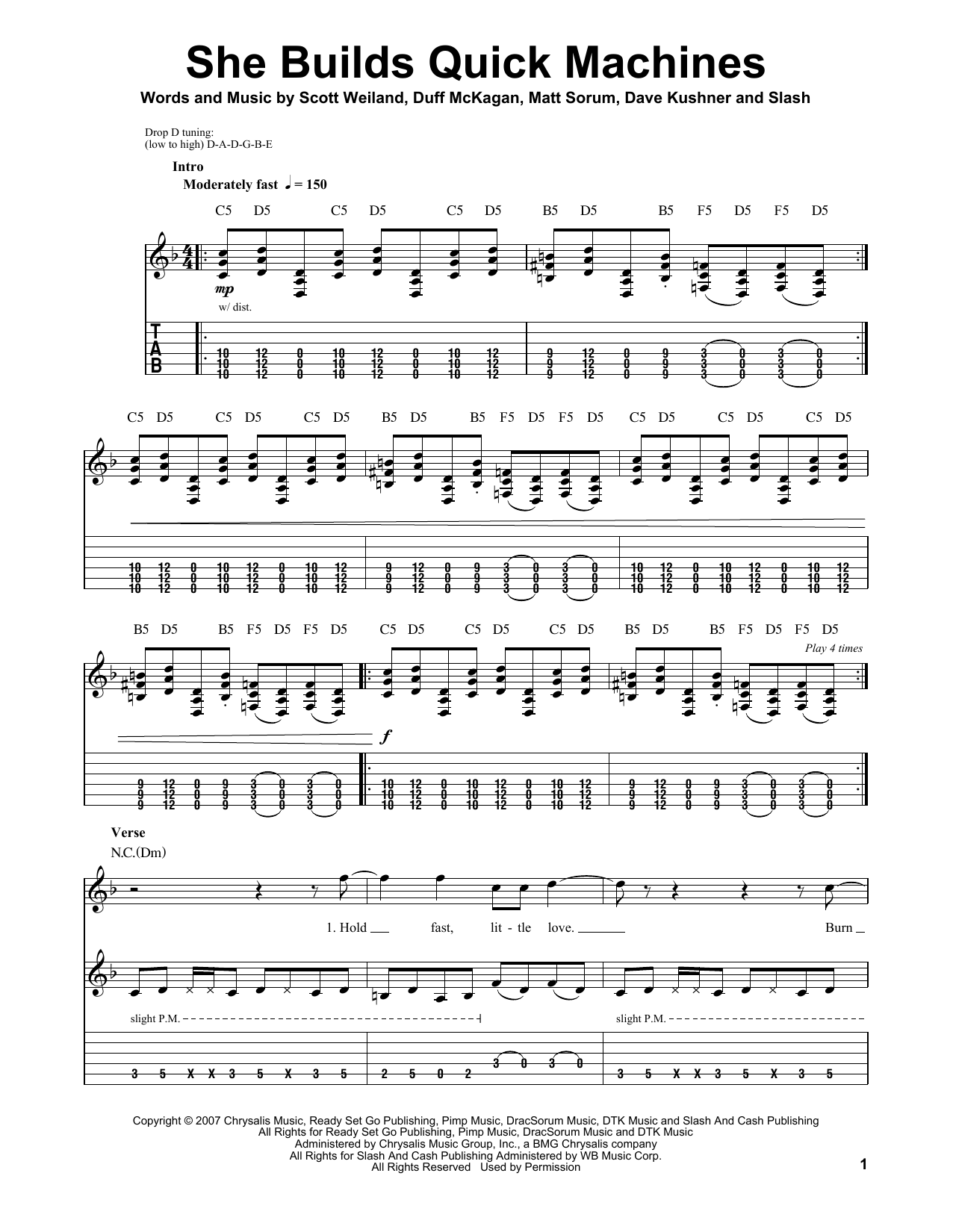 Velvet Revolver She Builds Quick Machines sheet music notes and chords arranged for Guitar Tab (Single Guitar)