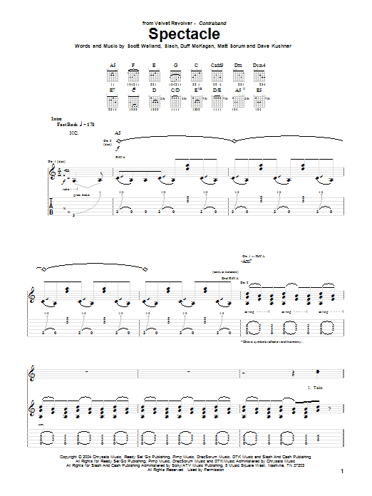Learn to play Velvet Revolver Spectacle sheet music for Guitar Tab in minutes. Price: 7.8900$ Velvet Revolver Spectacle sheet music notes and chords arranged for Guitar Tab