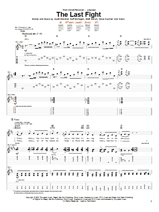 Velvet Revolver The Last Fight sheet music notes and chords. Download Printable PDF.