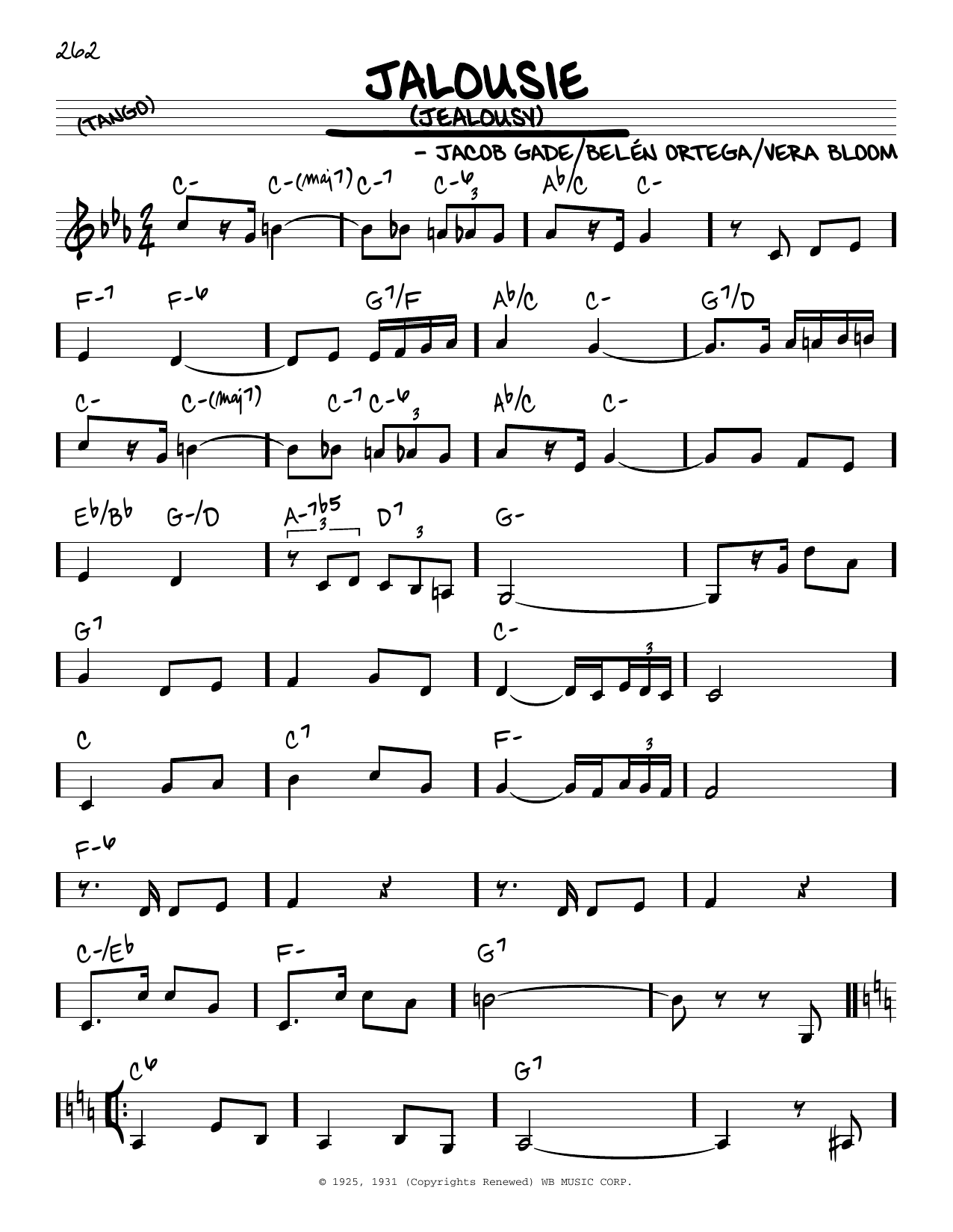 Vera Bloom Jalousie (Jealousy) sheet music notes and chords arranged for Real Book – Melody & Chords