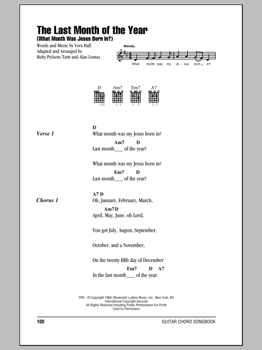 Vera Hall The Last Month Of The Year (What Month Was Jesus Born In?) sheet music notes and chords. Download Printable PDF.