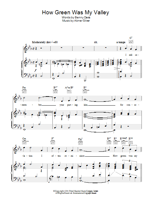Learn to play Vera Lynn How Green Was My Valley sheet music for Piano, Vocal & Guitar Chords in minutes. Price: 7.8900$ Vera Lynn How Green Was My Valley sheet music notes and chords arranged for Piano, Vocal & Guitar Chords
