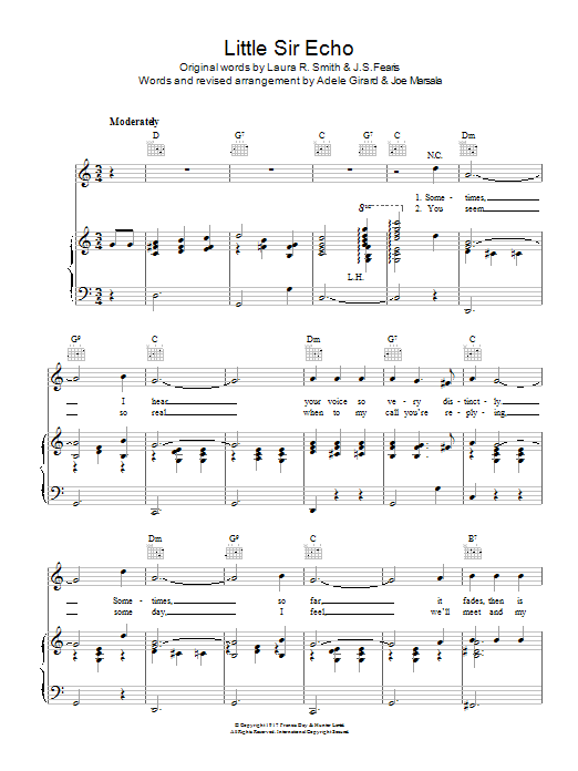 Learn to play Vera Lynn Little Sir Echo sheet music for Piano, Vocal & Guitar Chords in minutes. Price: 7.8900$ Vera Lynn Little Sir Echo sheet music notes and chords arranged for Piano, Vocal & Guitar Chords