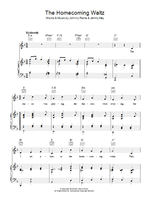 Learn to play Vera Lynn The Homecoming Waltz sheet music for Piano, Vocal & Guitar Chords in minutes. Price: 7.8900$ Vera Lynn The Homecoming Waltz sheet music notes and chords arranged for Piano, Vocal & Guitar Chords
