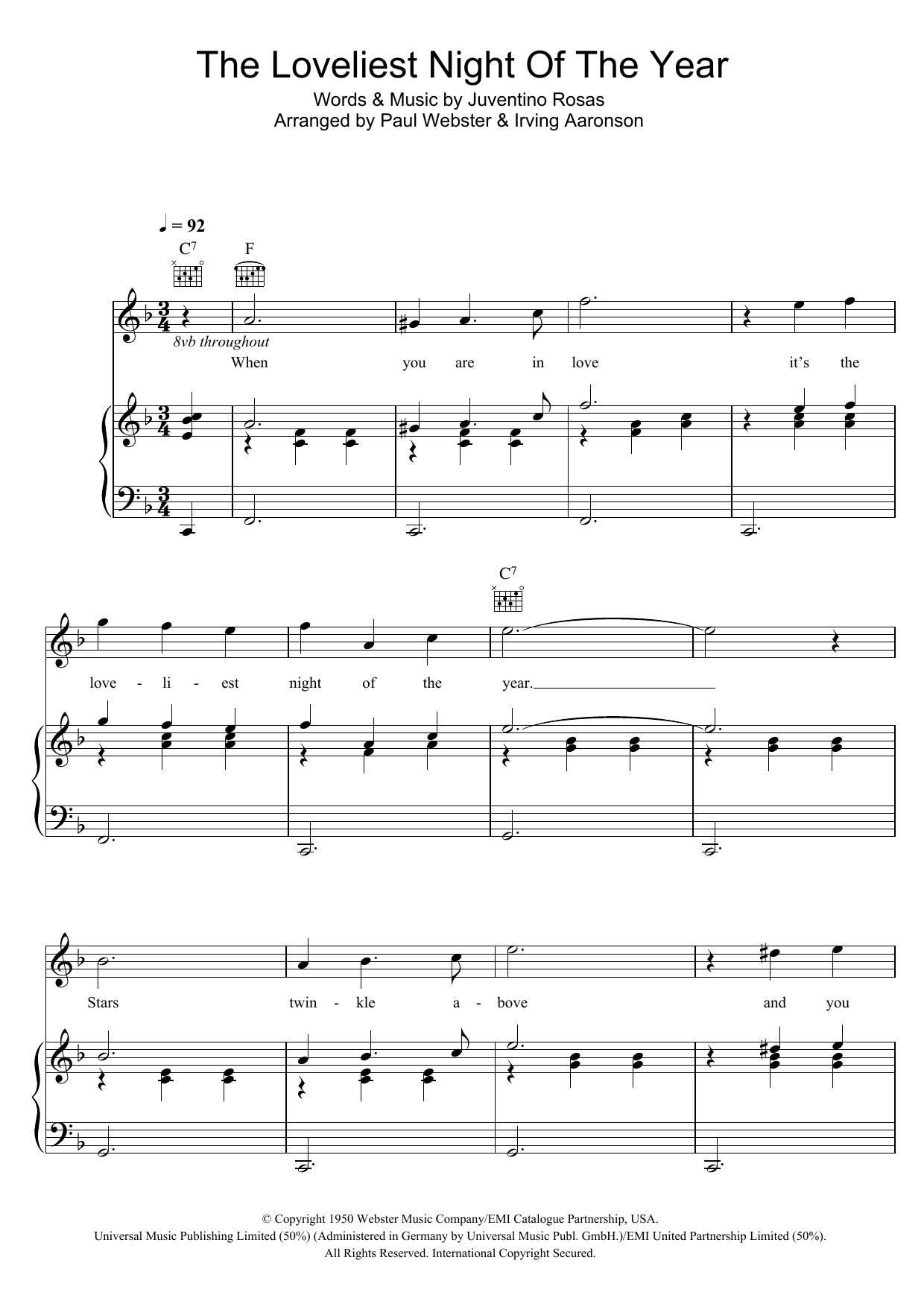 Learn to play Vera Lynn The Loveliest Night Of The Year sheet music for Piano, Vocal & Guitar Chords in minutes. Price: 7.8900$ Vera Lynn The Loveliest Night Of The Year sheet music notes and chords arranged for Piano, Vocal & Guitar Chords