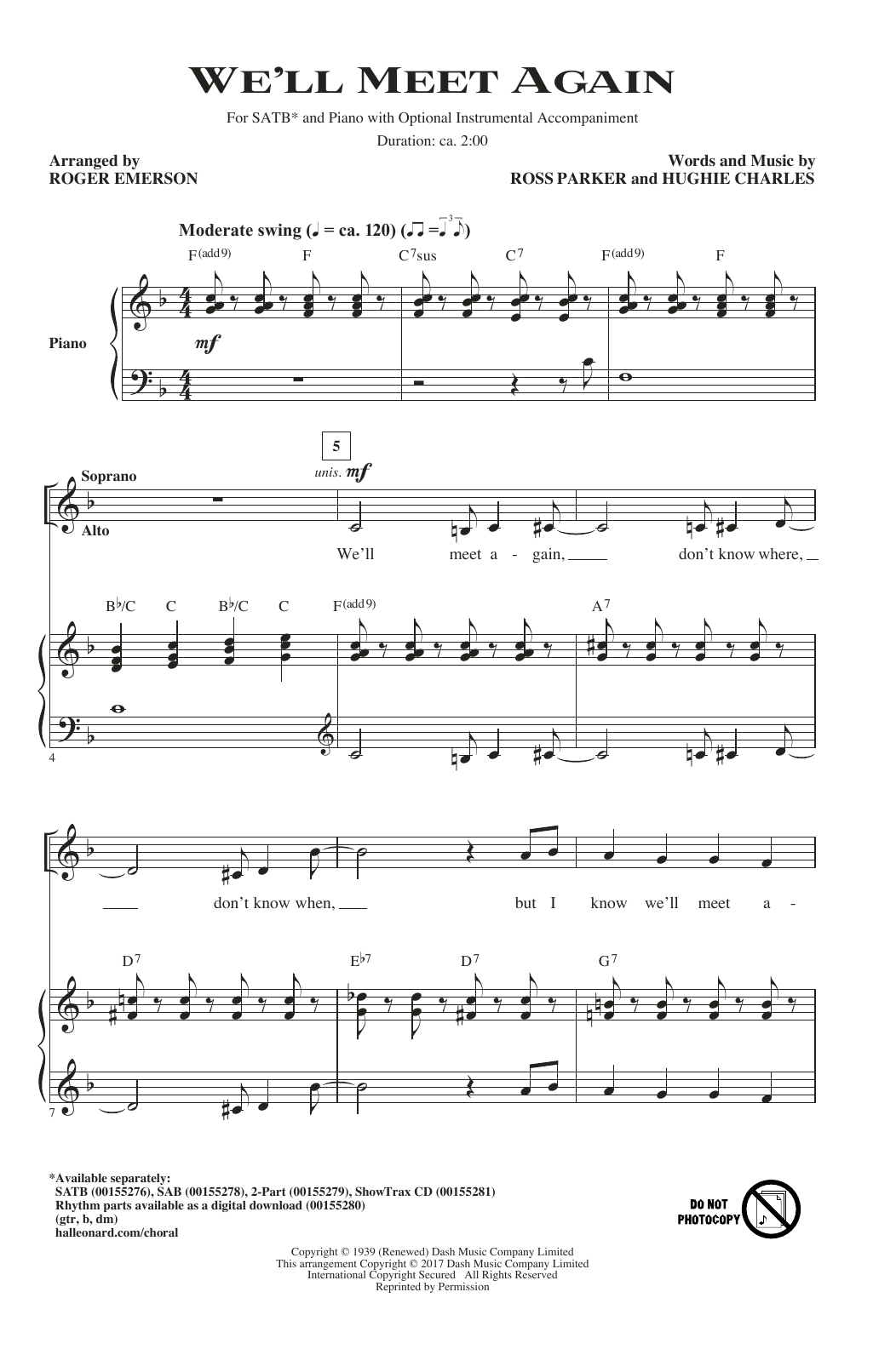 Roger Emerson We'll Meet Again sheet music notes and chords. Download Printable PDF.