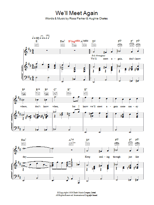 Vera Lynn We'll Meet Again sheet music notes and chords. Download Printable PDF.