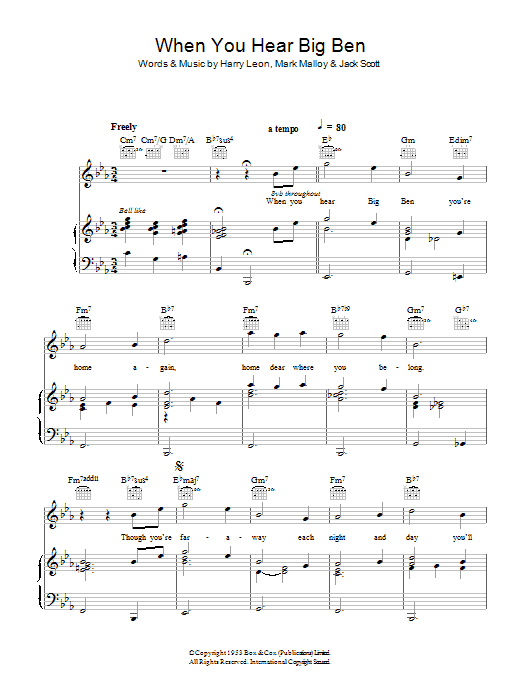 Vera Lynn When You Hear Big Ben (You're Home Again) sheet music notes and chords arranged for Piano, Vocal & Guitar Chords