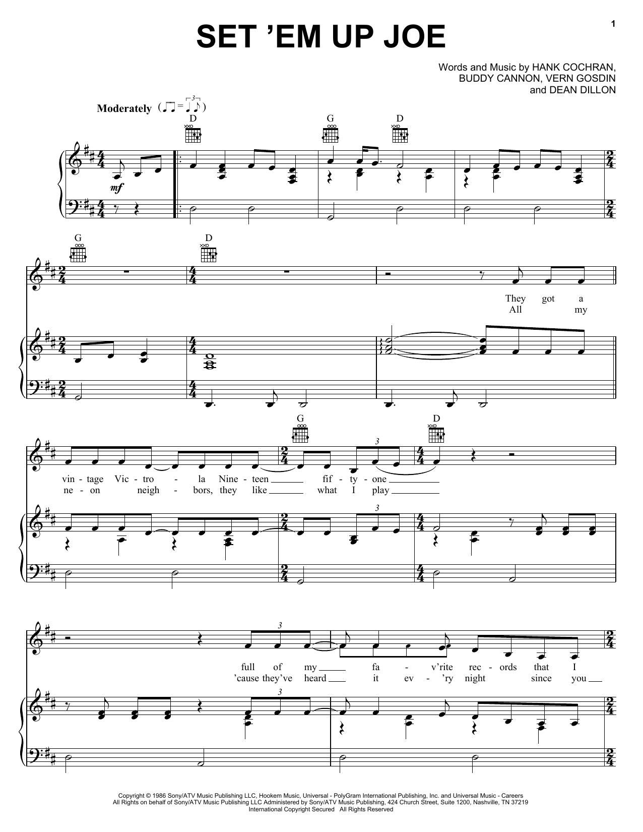 Learn to play Vern Gosdin Set 'Em Up Joe sheet music for Piano, Vocal & Guitar Chords (Right-Hand Melody) in minutes. Price: 7.8900$ Vern Gosdin Set 'Em Up Joe sheet music notes and chords arranged for Piano, Vocal & Guitar Chords (Right-Hand Melody)