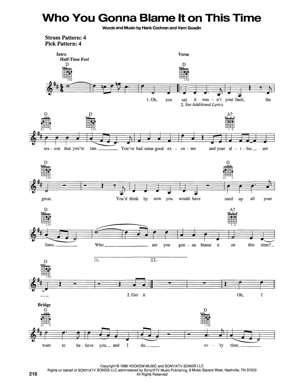 Vern Gosdin Who You Gonna Blame It On This Time sheet music notes and chords. Download Printable PDF.