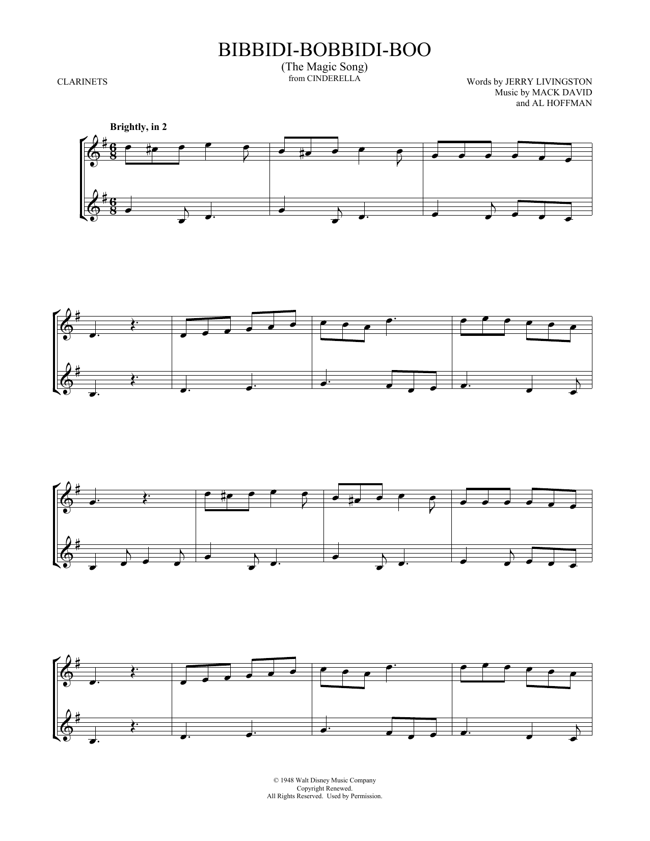 Verna Felton Bibbidi-Bobbidi-Boo (The Magic Song) (from Cinderella) sheet music notes and chords. Download Printable PDF.