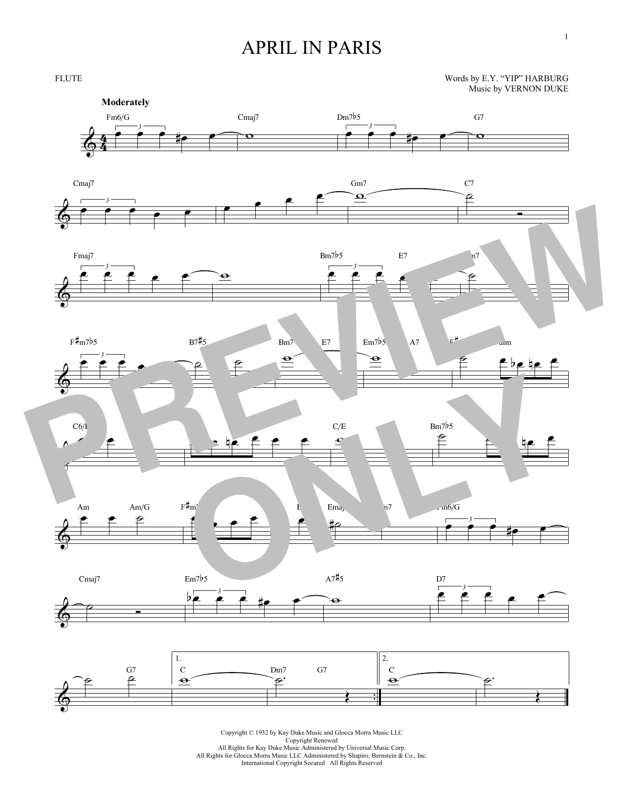 Vernon Duke April In Paris sheet music notes and chords. Download Printable PDF.