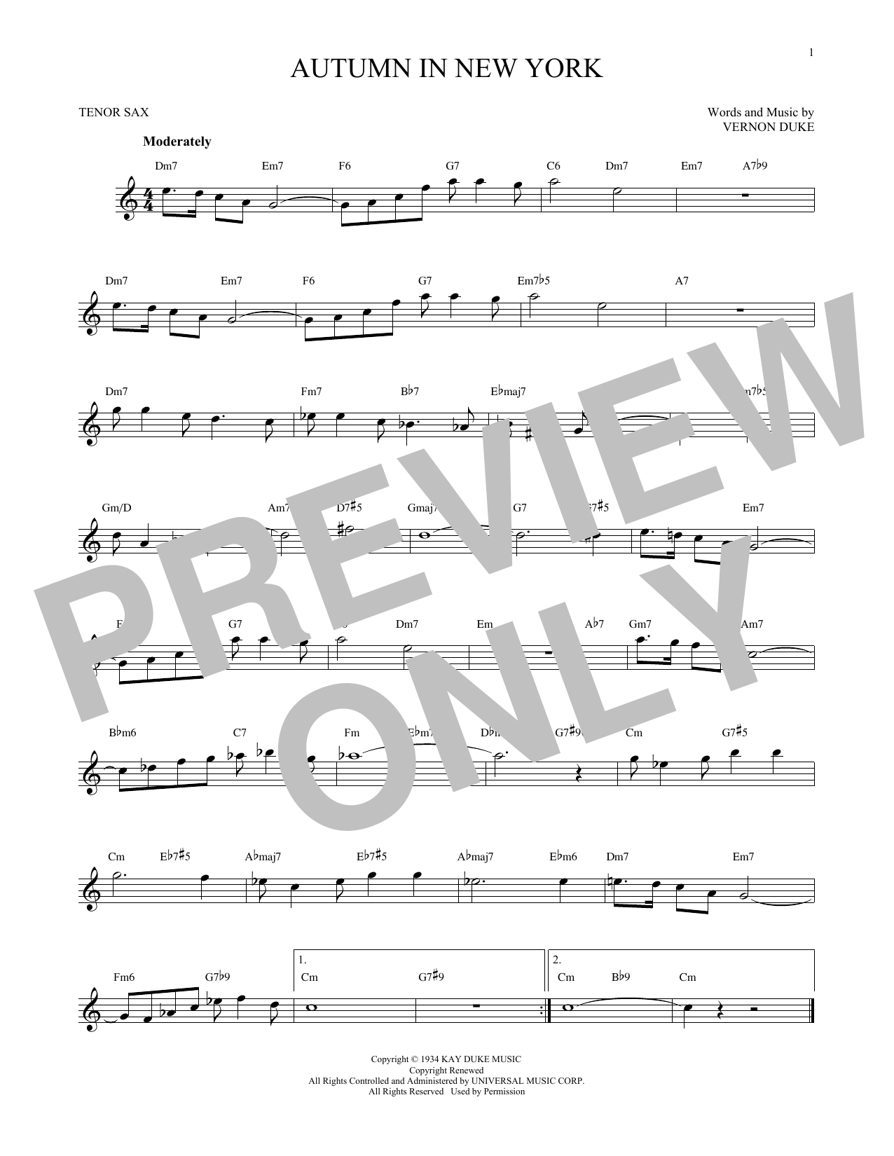 Vernon Duke Autumn In New York sheet music notes and chords. Download Printable PDF.