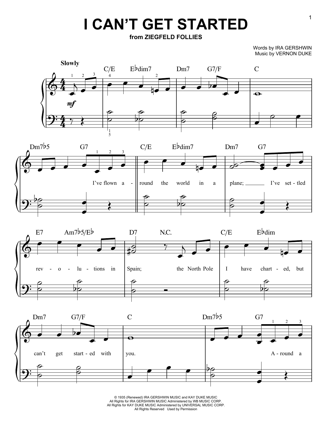 Vernon Duke I Can't Get Started sheet music notes and chords. Download Printable PDF.