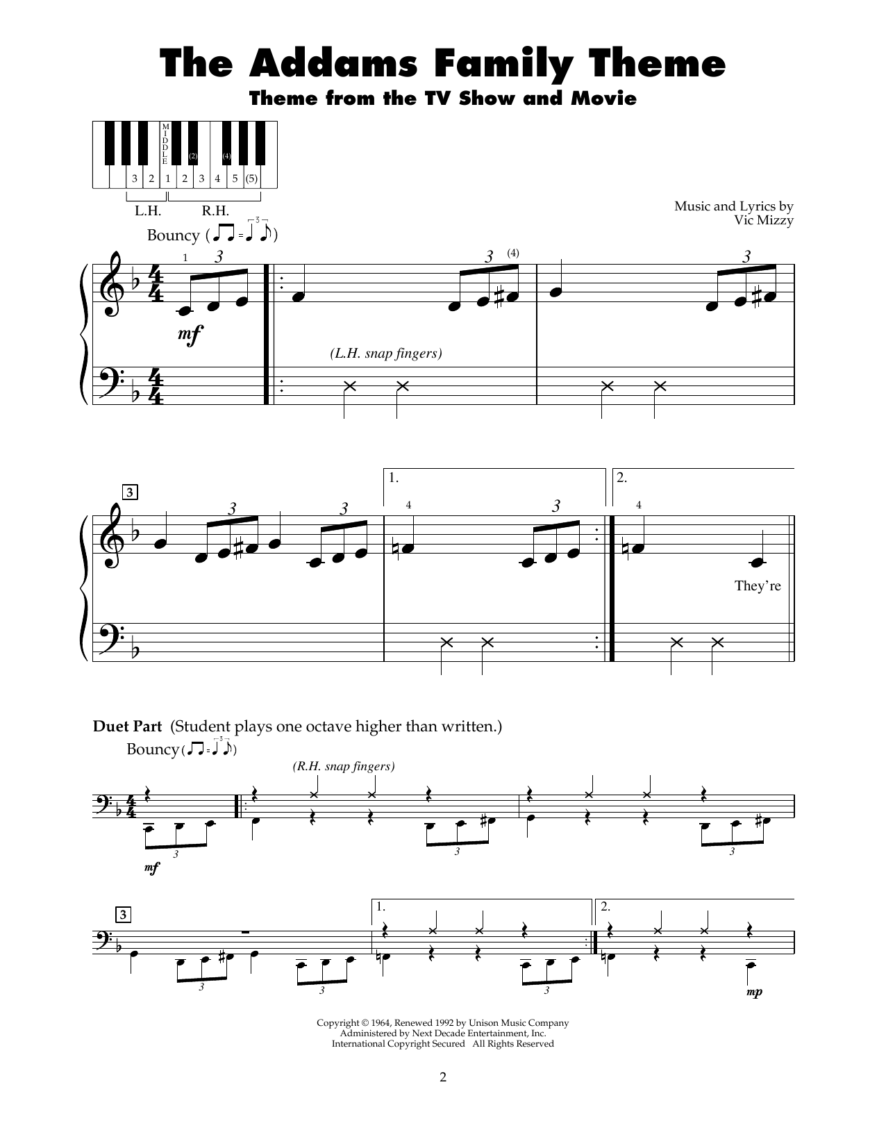 Vic Mizzy Addams Family Theme sheet music notes and chords. Download Printable PDF.