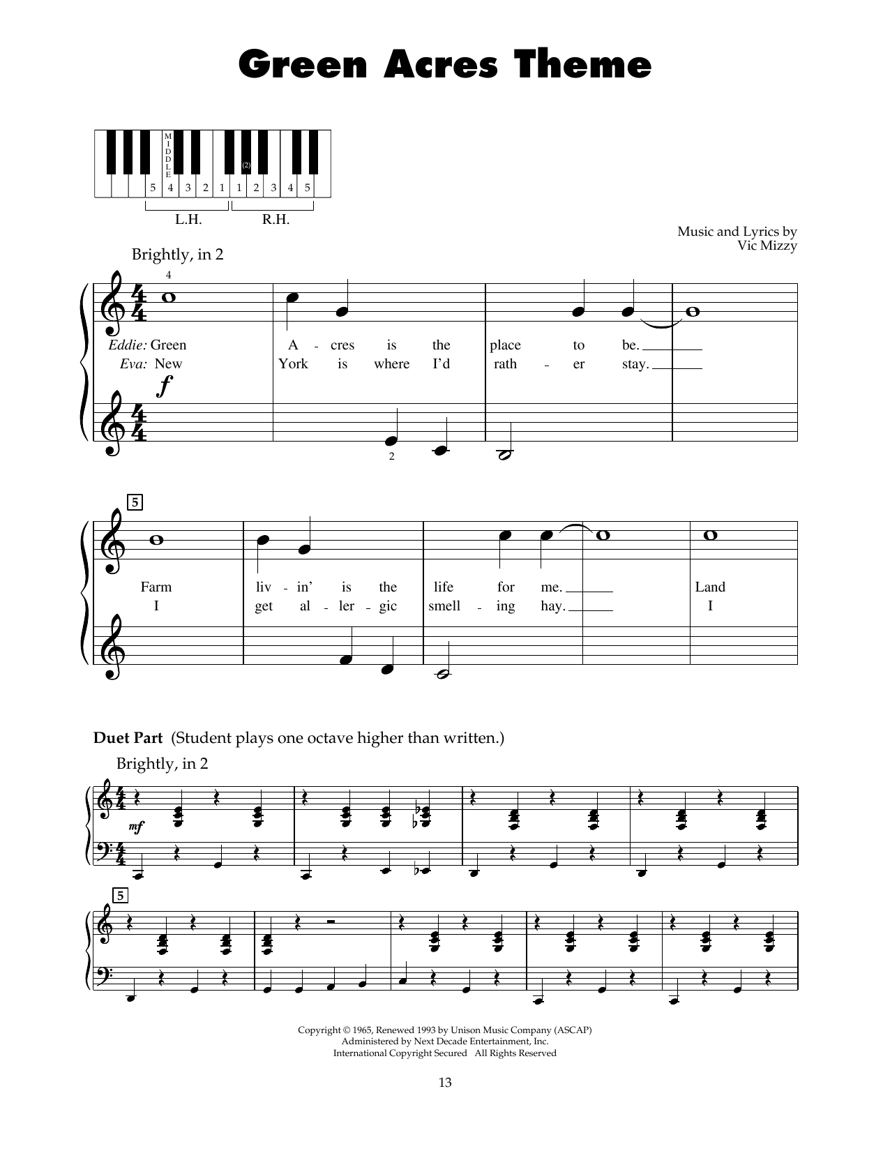 Vic Mizzy Green Acres Theme sheet music notes and chords. Download Printable PDF.