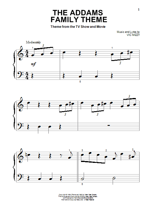 Vic Mizzy The Addams Family Theme sheet music notes and chords. Download Printable PDF.