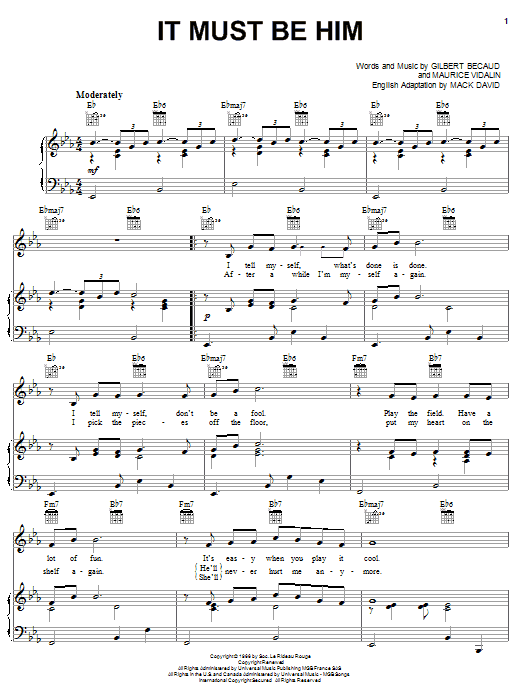 Learn to play Vikki Carr It Must Be Him sheet music for Piano, Vocal & Guitar Chords (Right-Hand Melody) in minutes. Price: 7.8900$ Vikki Carr It Must Be Him sheet music notes and chords arranged for Piano, Vocal & Guitar Chords (Right-Hand Melody)