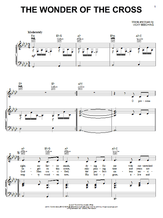 Learn to play Vicky Beeching The Wonder Of The Cross sheet music for Piano, Vocal & Guitar Chords (Right-Hand Melody) in minutes. Price: 7.8900$ Vicky Beeching The Wonder Of The Cross sheet music notes and chords arranged for Piano, Vocal & Guitar Chords (Right-Hand Melody)