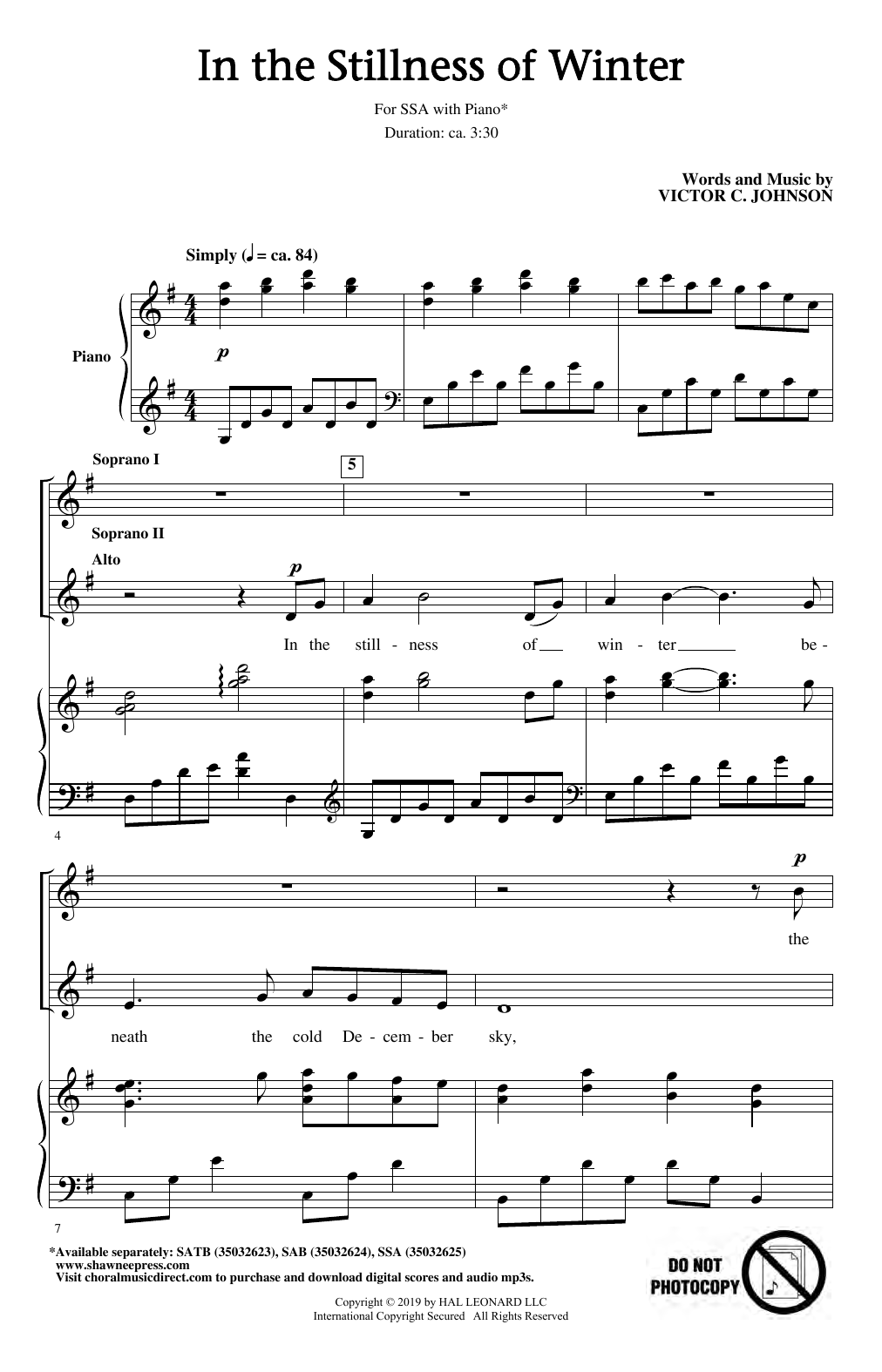 Victor C. Johnson In The Stillness Of Winter sheet music notes and chords. Download Printable PDF.