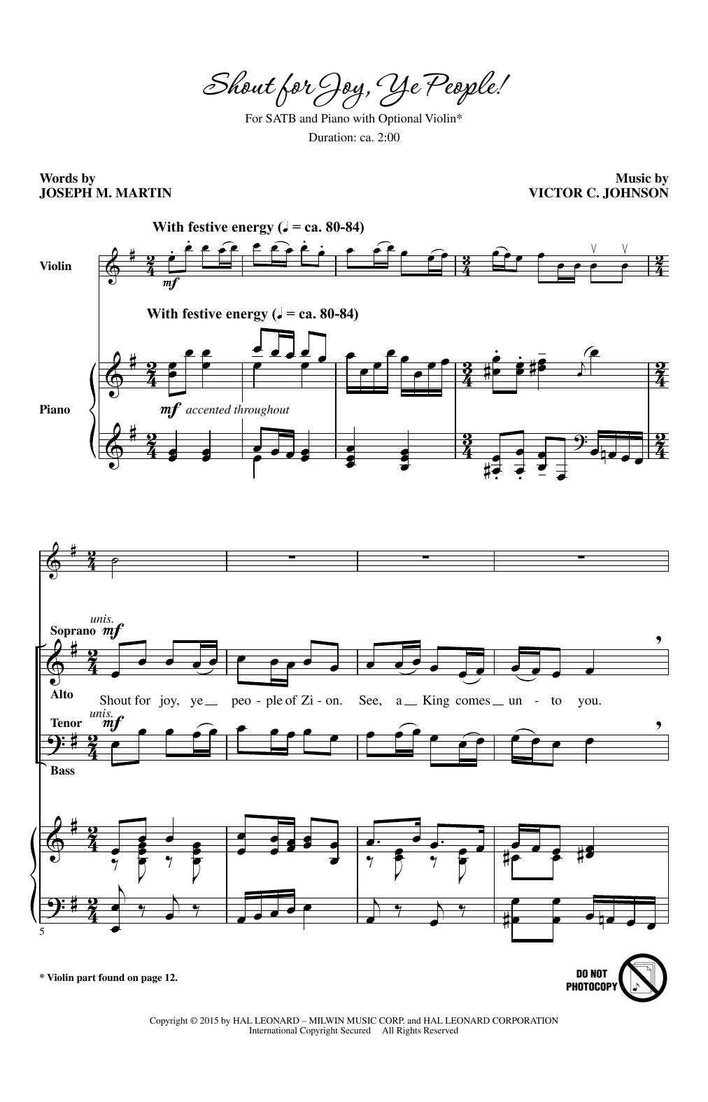 Victor C. Johnson Shout For Joy, Ye People sheet music notes and chords. Download Printable PDF.