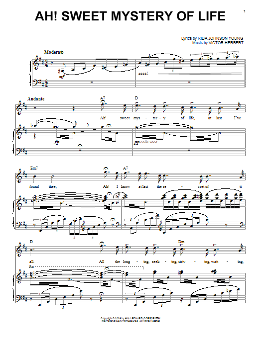 Learn to play Victor Herbert Ah! Sweet Mystery Of Life sheet music for Piano, Vocal & Guitar Chords (Right-Hand Melody) in minutes. Price: 7.8900$ Victor Herbert Ah! Sweet Mystery Of Life sheet music notes and chords arranged for Piano, Vocal & Guitar Chords (Right-Hand Melody)