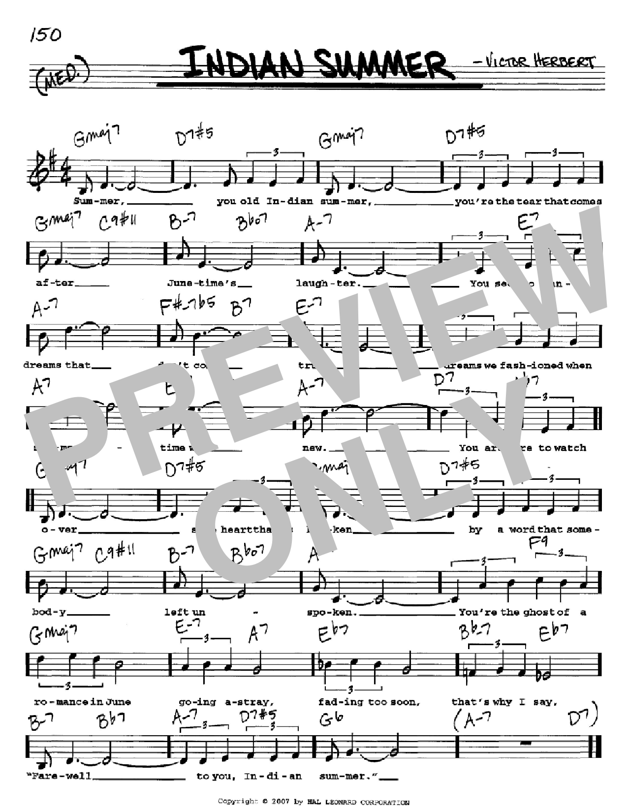 Victor Herbert Indian Summer sheet music notes and chords arranged for Real Book – Melody, Lyrics & Chords