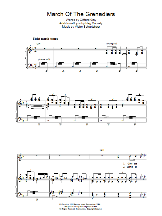 Learn to play Victor Schertzinger March Of The Grenadiers sheet music for Piano, Vocal & Guitar Chords in minutes. Price: 7.8900$ Victor Schertzinger March Of The Grenadiers sheet music notes and chords arranged for Piano, Vocal & Guitar Chords