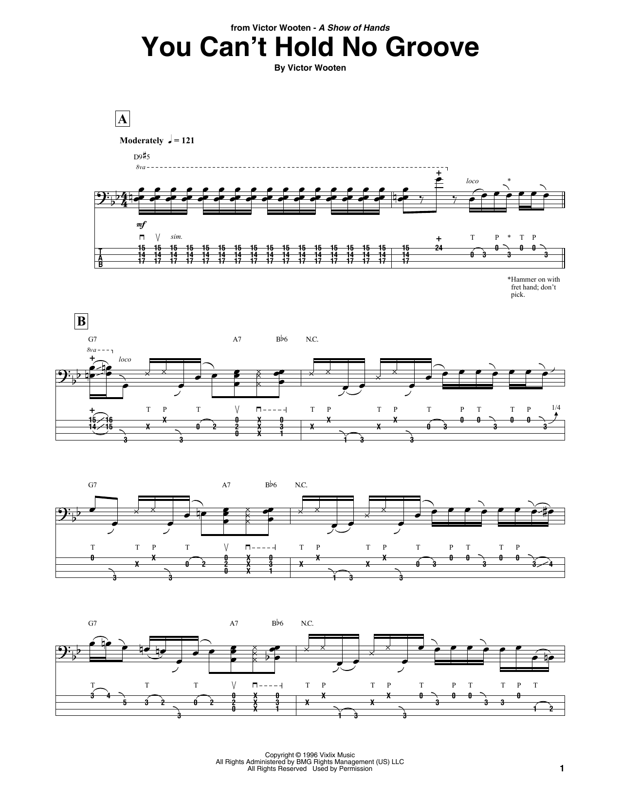 Victor Wooten You Can't Hold No Groove sheet music notes and chords. Download Printable PDF.