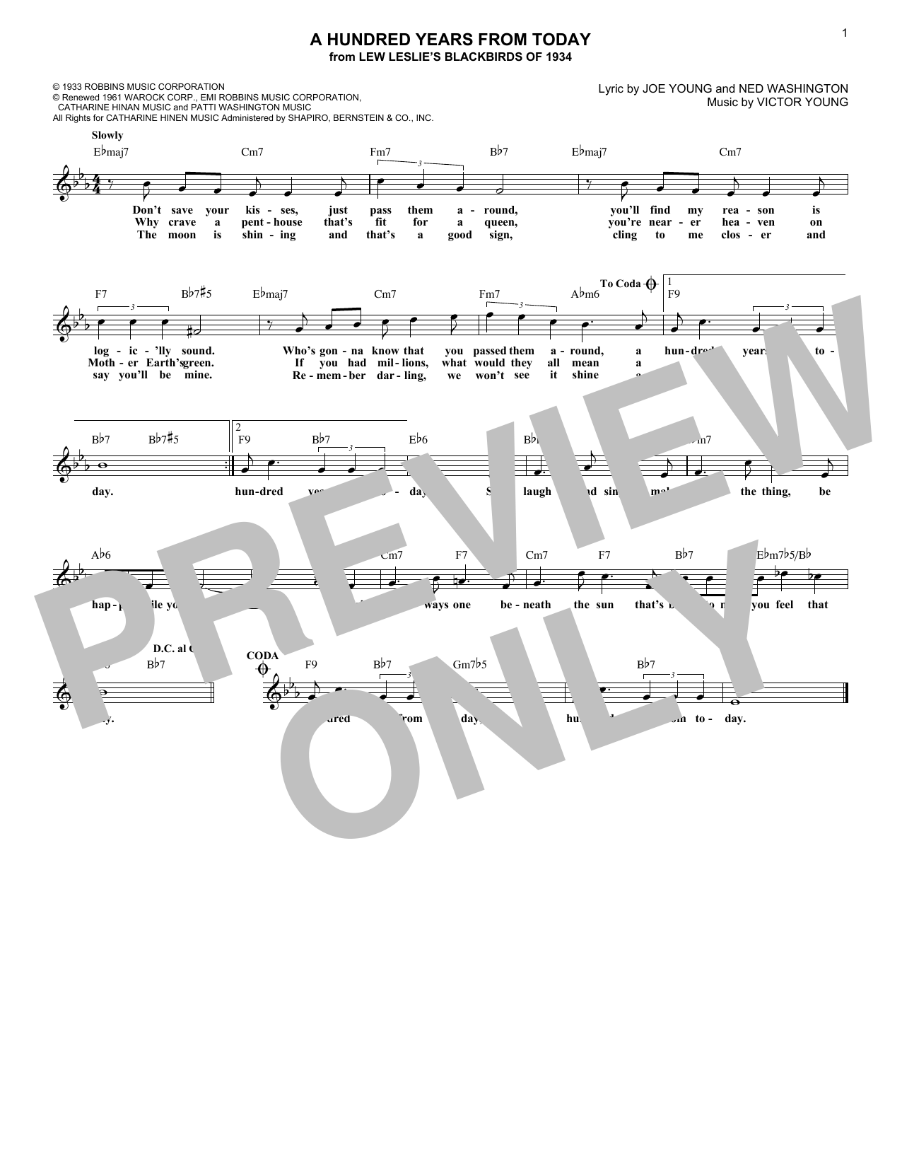 Frank Sinatra A Hundred Years From Today sheet music notes and chords arranged for Real Book – Melody & Chords