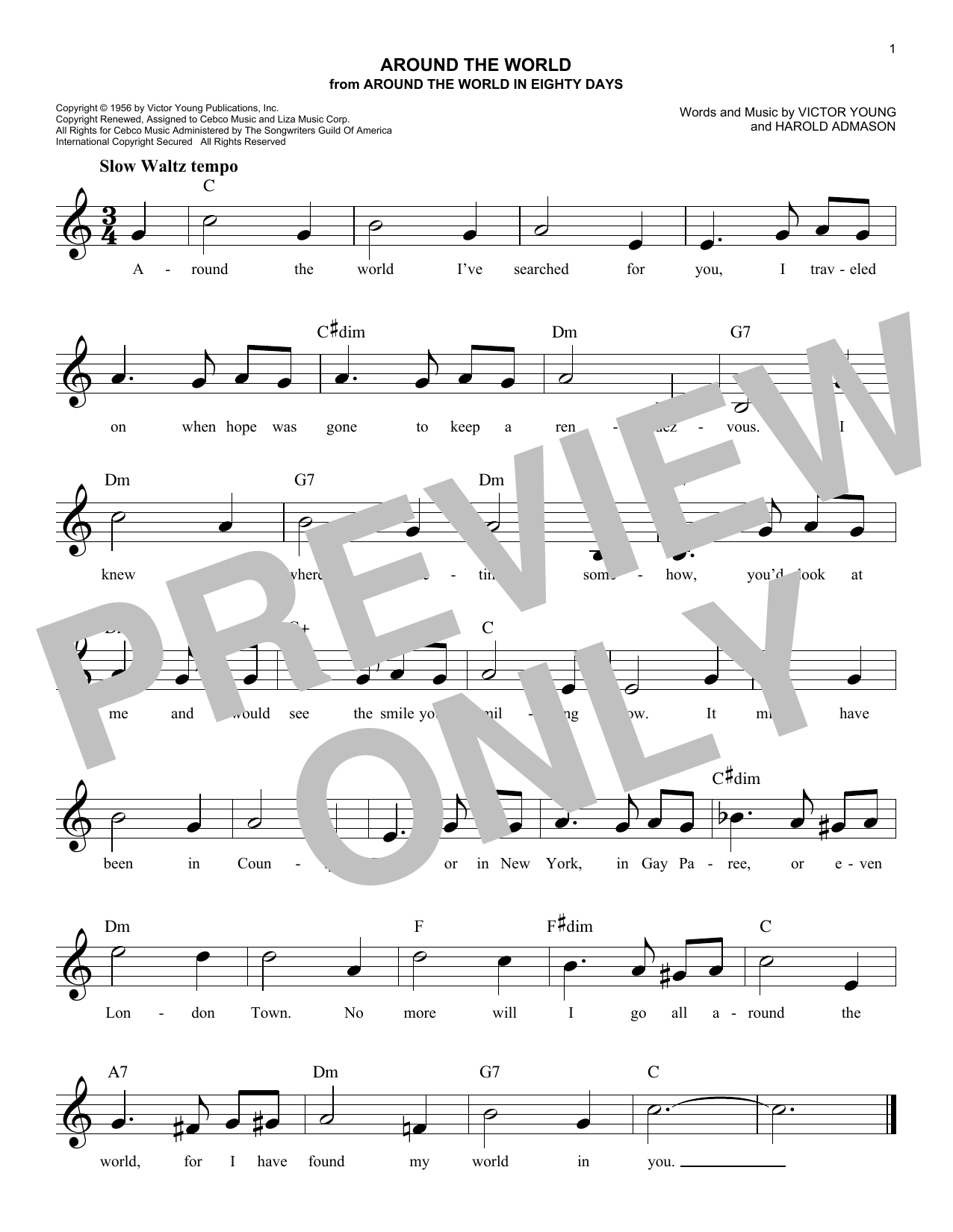 Learn to play Victor Young and Harold Adamson Around The World (from Around The World In Eighty Days) sheet music for Easy Lead Sheet / Fake Book in minutes. Price: 5.9900$ Victor Young and Harold Adamson Around The World (from Around The World In Eighty Days) sheet music notes and chords arranged for Easy Lead Sheet / Fake Book