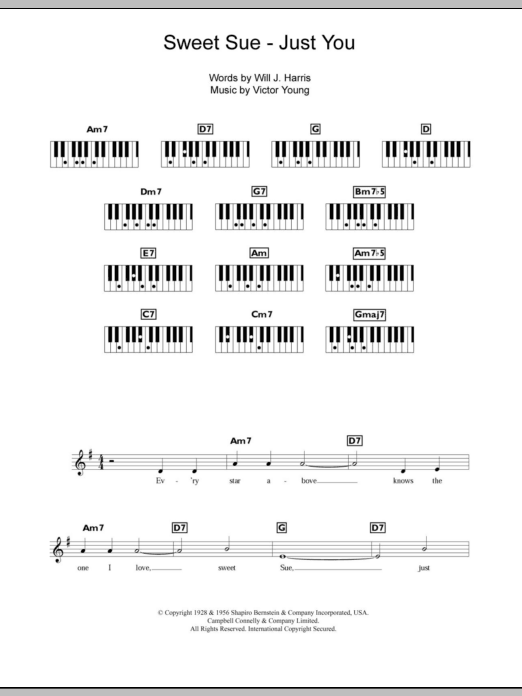 Victor Young Sweet Sue - Just You sheet music notes and chords. Download Printable PDF.