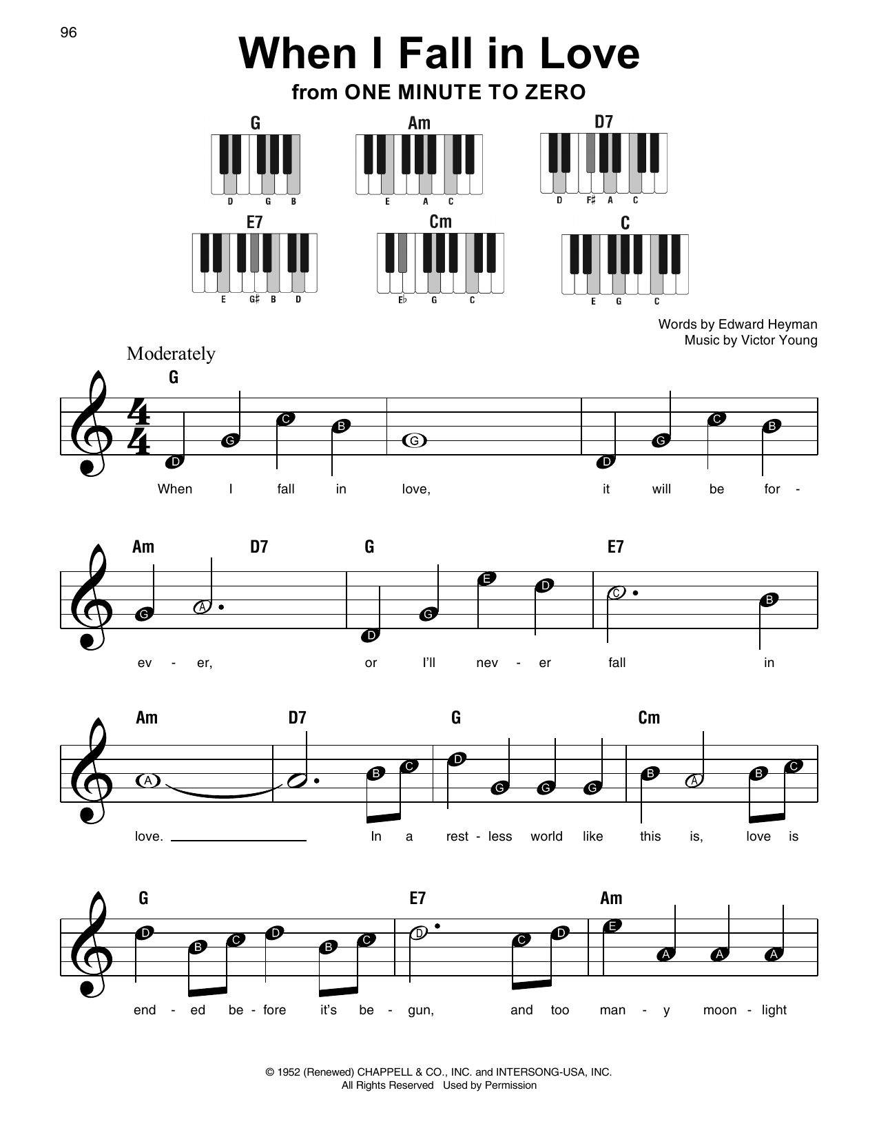 Victor Young When I Fall In Love (from One Minute To Zero) sheet music notes and chords. Download Printable PDF.