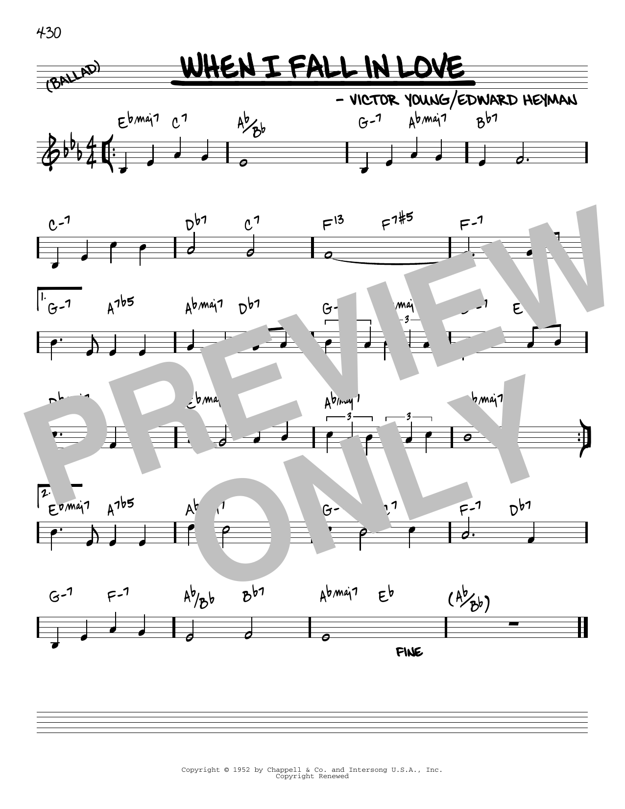 Victor Young When I Fall In Love [Reharmonized version] (arr. Jack Grassel) sheet music notes and chords arranged for Real Book – Melody & Chords