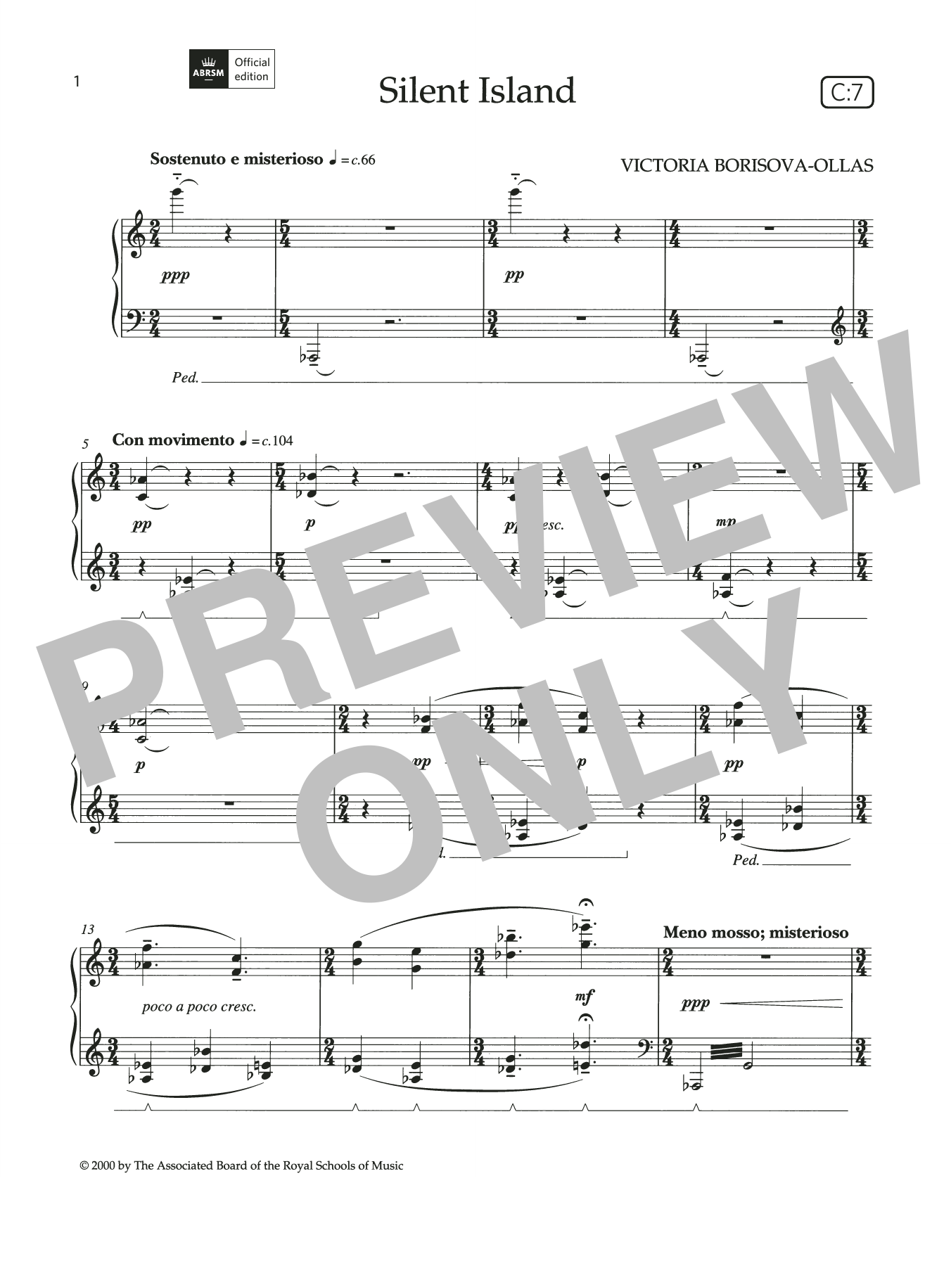 Victoria Borisova-Ollas Silent Island (Grade 5, list C7, from the ABRSM Piano Syllabus 2021 & 2022) sheet music notes and chords. Download Printable PDF.