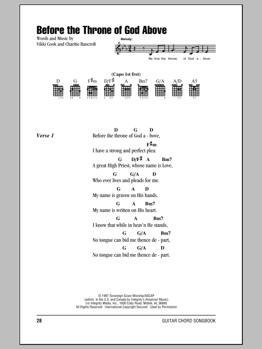 Vikki Cook Before The Throne Of God Above sheet music notes and chords. Download Printable PDF.