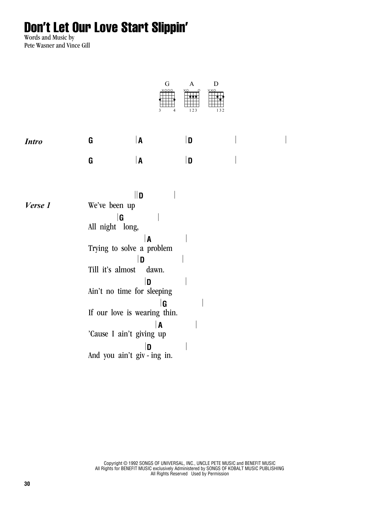 Vince Gill Don't Let Our Love Start Slippin' sheet music notes and chords. Download Printable PDF.