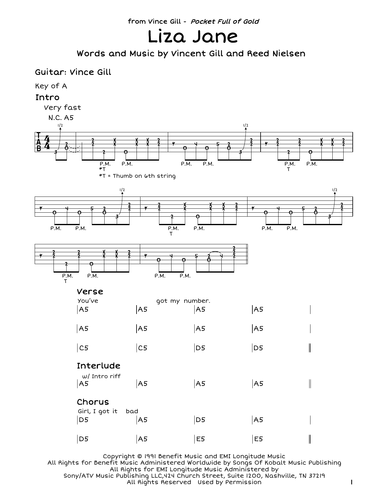 Vince Gill Liza Jane sheet music notes and chords. Download Printable PDF.