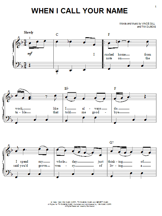 Vince Gill When I Call Your Name sheet music notes and chords. Download Printable PDF.