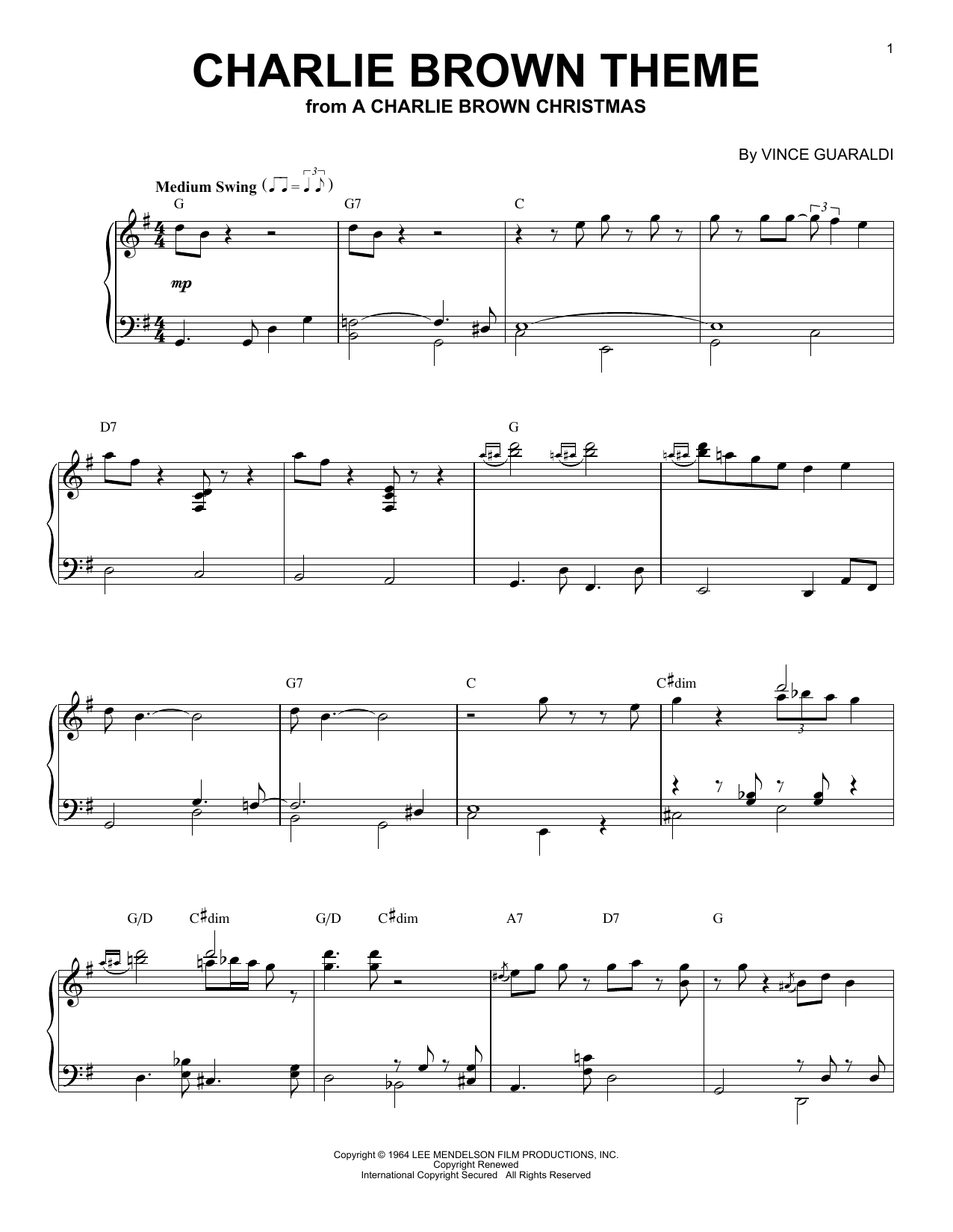 Vince Guaraldi Charlie Brown Theme sheet music notes and chords. Download Printable PDF.